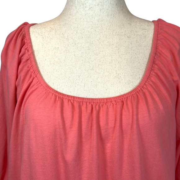Lane Bryant Peasant Top Plus Size 18 20W Relaxed Fit Coral Pink 3/4 Sleeve Modal - Picture 2 of 6